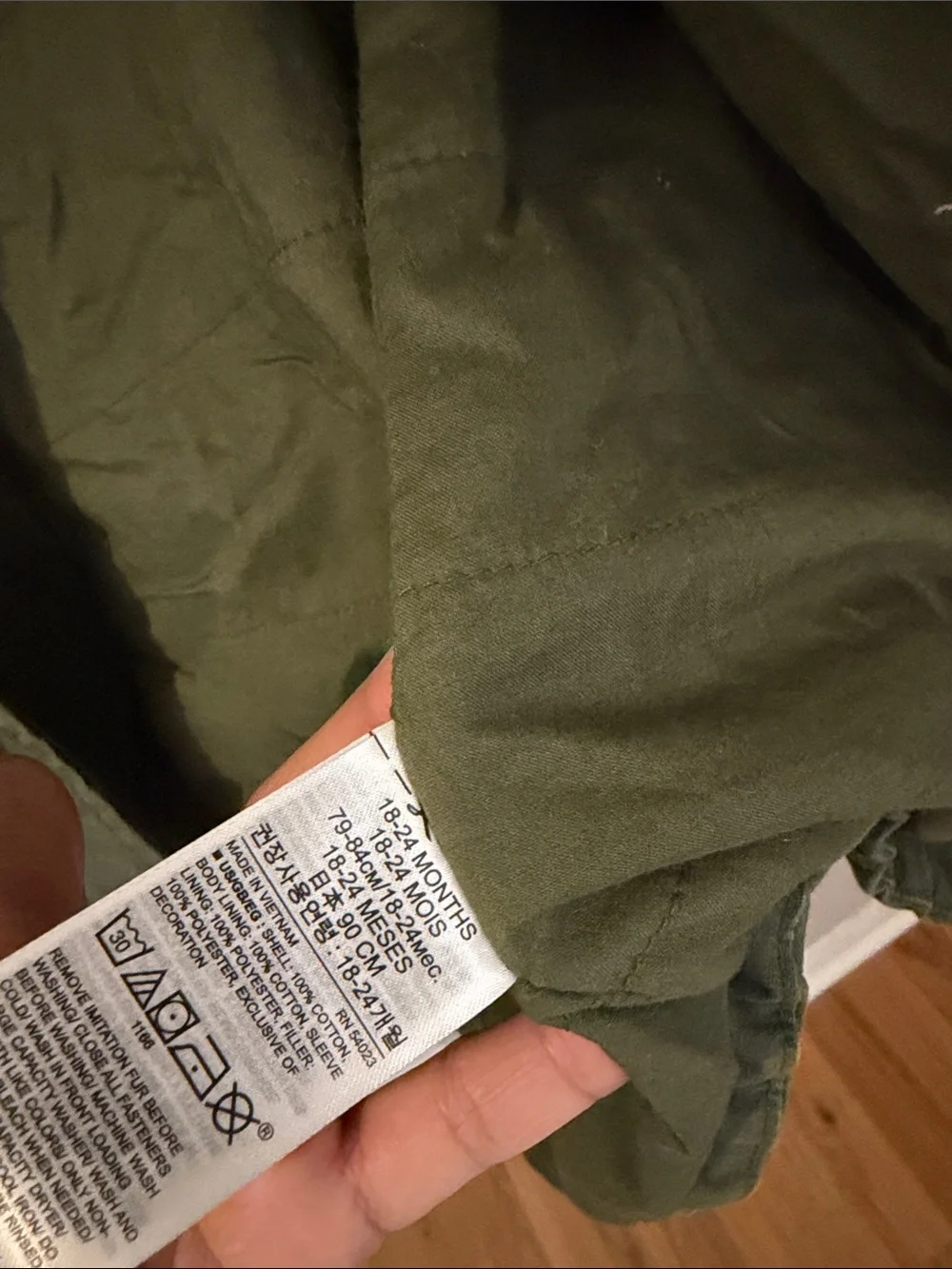 Baby Gap 18-24mths Olive Green Hooded Parka with Removable Faux Fur Trim